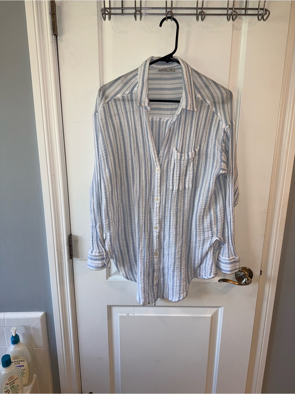 Hollister Light Blue and White Striped Button-Down Shirt